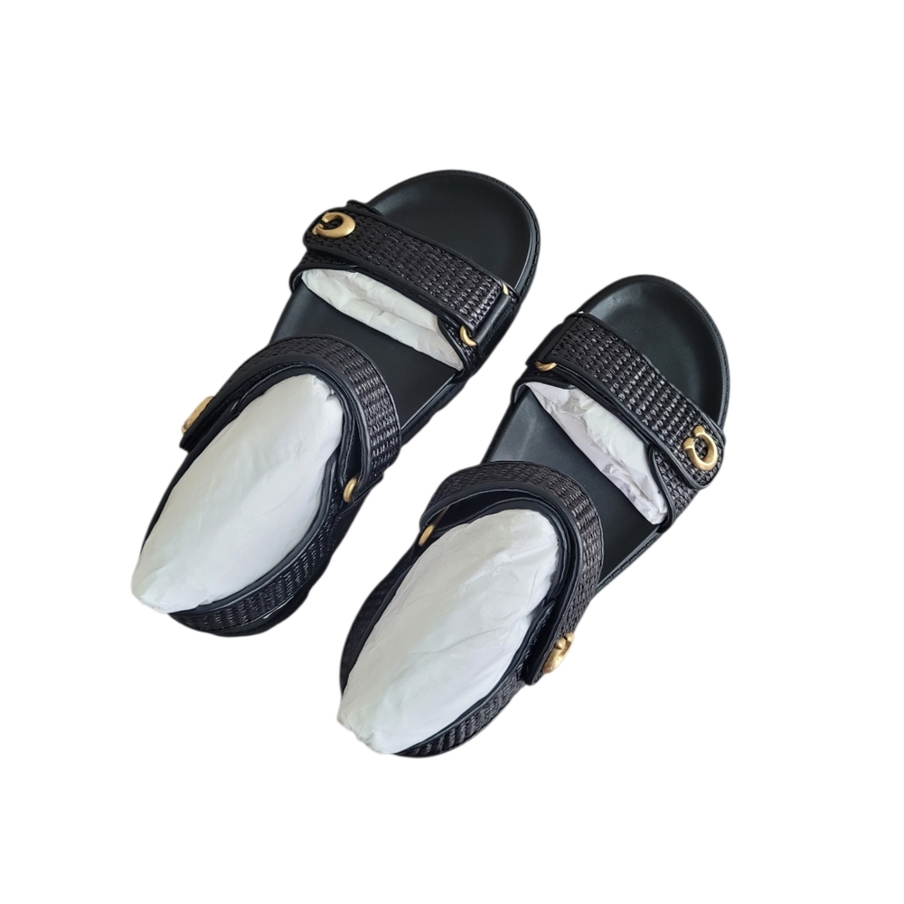 COACH Black Brynn Straw Sandal Size 10B - Picture 6 of 16